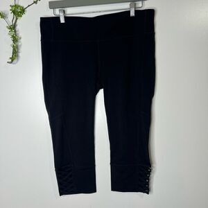 Athleta Black Crop Aerobic Workout Pants Criss Cross Sz XL